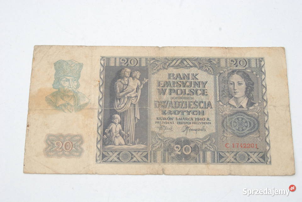 Stary banknot 20 złotych 1940 antyk unikat Cieszyn