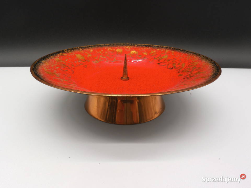 Emaliowany świecznik pochodzący z połowy XX Porcelana i szkło Raszków sprzedam
