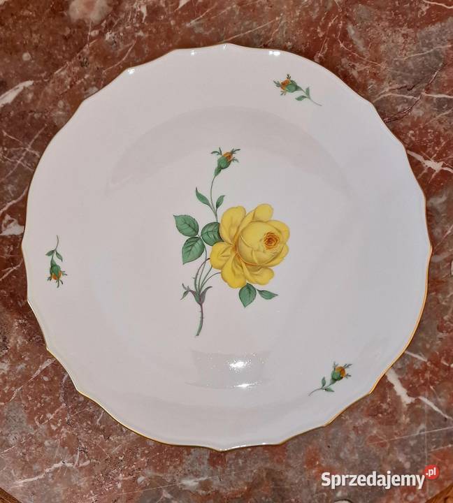 Miśnia Meissen duża patera na ciasto żółta róża Sadurki sprzedam