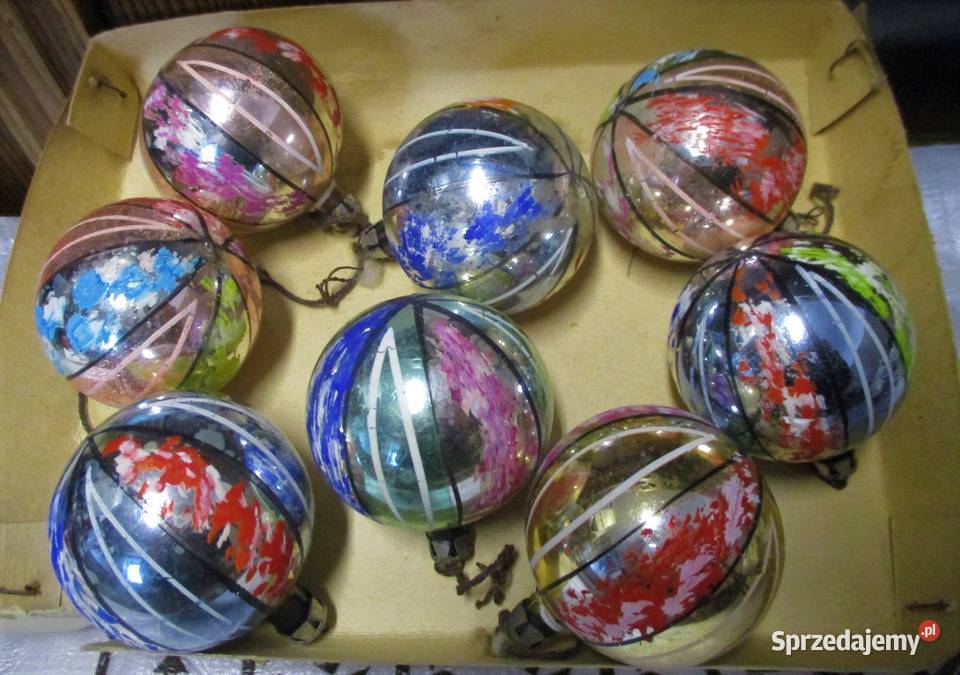 Bombki Szklane Małe 8 sztuk lata 60 PRL Porcelana i szkło mazowieckie Nieporęt
