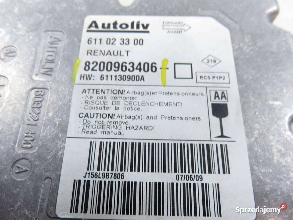 MODUŁ AIRBAG RENAULT CLIO III 8200963406 Komputery sprzedam