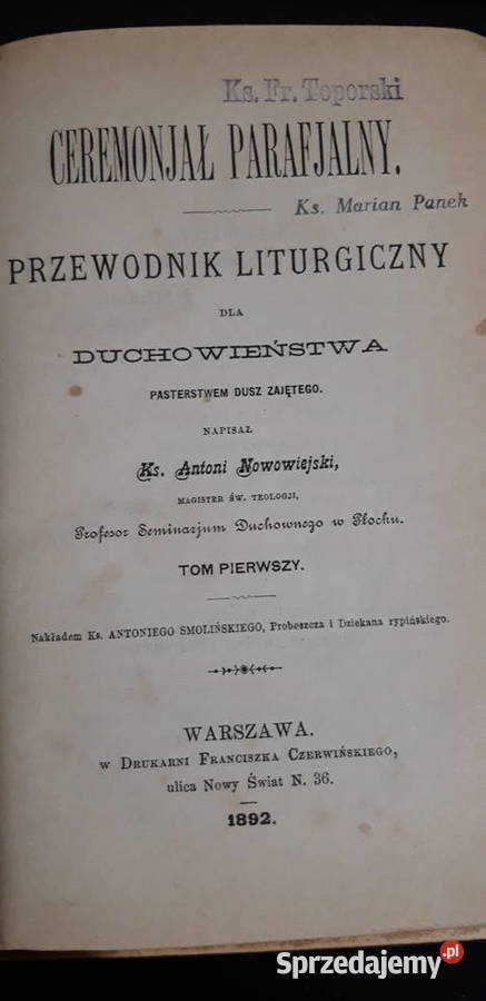 Ceremonjał ParafjalnyT 12 Wwa 1892 i 1894 psk Antykwariat Iwno