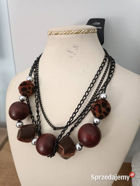 Brązowy naszyjnik drewno i skóra Białystok
