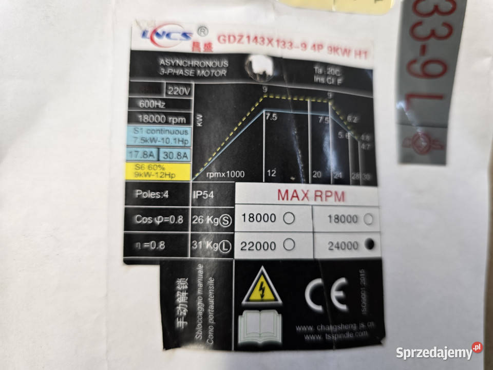 Elektrowrzeciono Głowica do CNC GDZ143X1339 L Zielone Kamedulskie