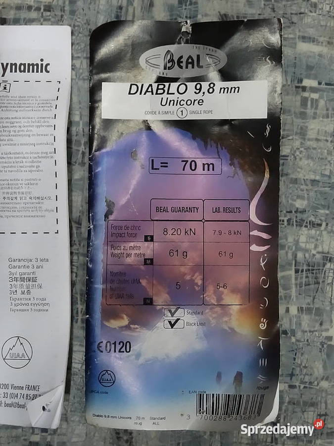 Lina wspinaczkowa BEAL Diablo 98 mm 70m Unicore Biłgoraj