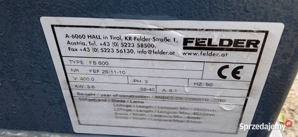 Piła taśmowa FELDER FB 600 Łódź