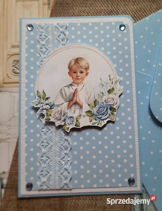 Kartka Pamiątka Komunii personalizowana Rękodzieło Rękodzieło Ryki