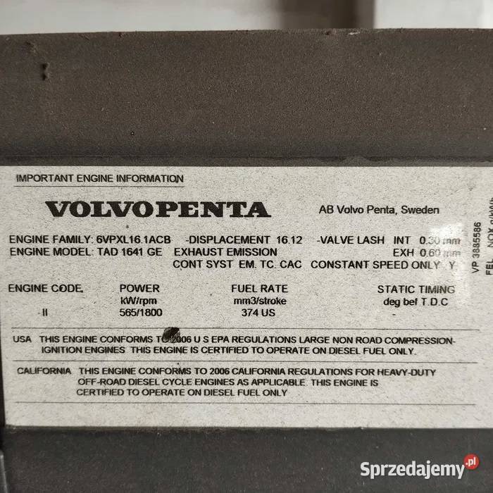 Agregat prądotwórczy Volvo Penta TAD 1641 GE Giżyn