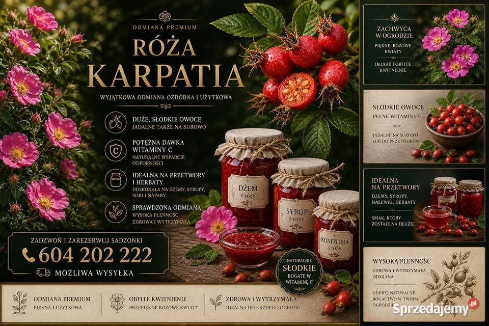 Róża jadalna Karpatia sadzonki 3 letnie w 15l Parczew sprzedam
