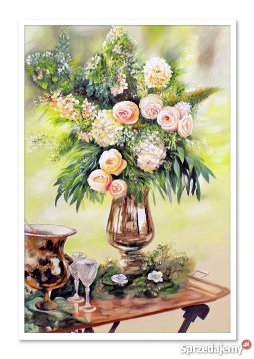 Obraz olejny martwa natura kwiaty róże 63x93 cm