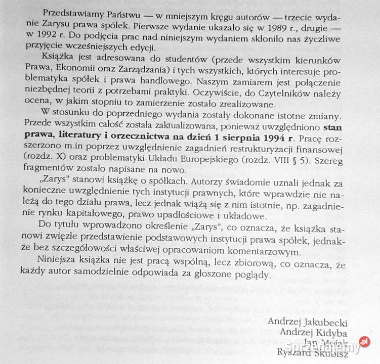 Zarys prawa spółek A Jakubecki A Kidyba J Mojak Chełm