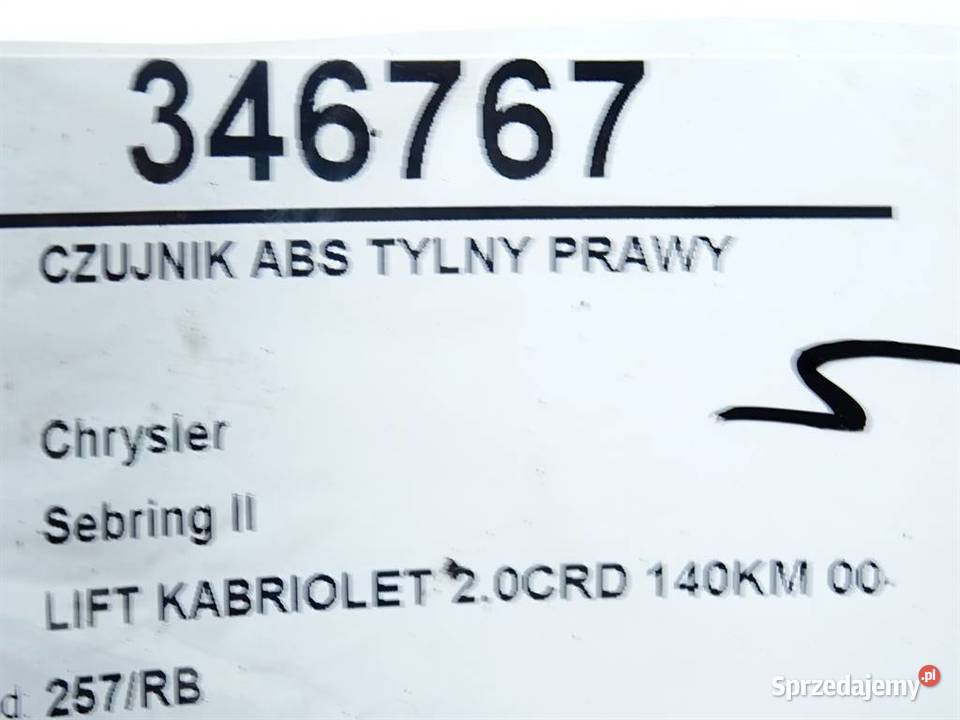 CZUJNIK ABS TYLNY PRAWY CHRYSLER SEBRING Układ ABS i ESP