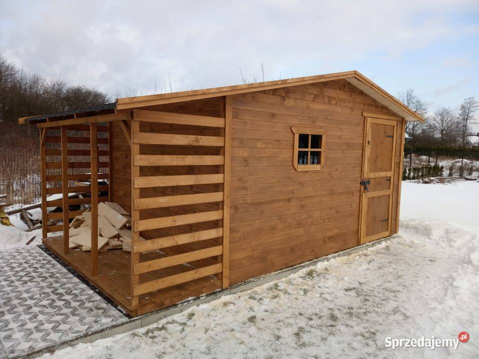 Domek narzędziowy ogrodowy 4x3 z drewutnią 06m sprzedam