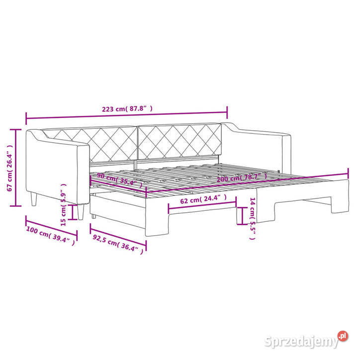 Sofa rozsuwana jasnoszara tkanina 90x200 Warszawa