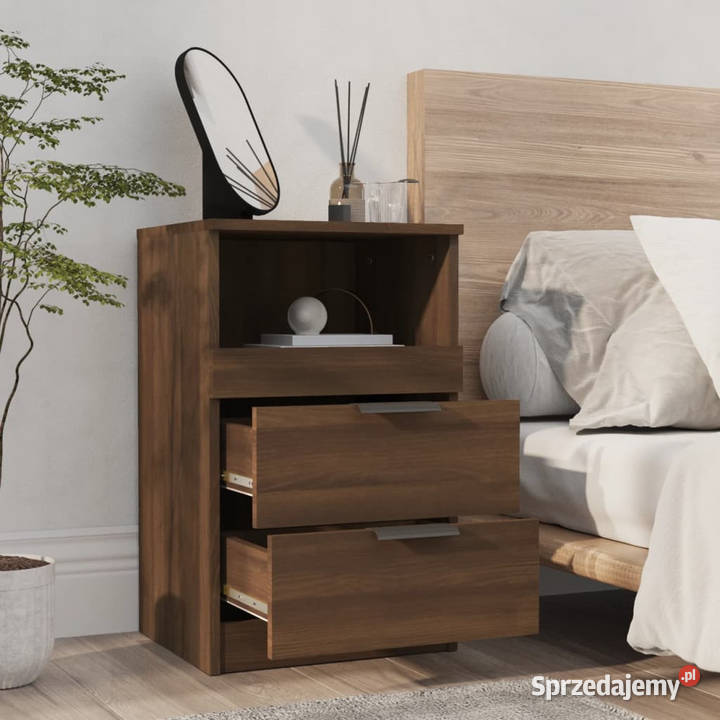 Szafki nocne 2 brązowy dąb materiał