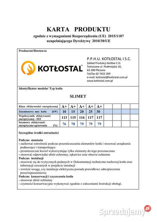 Kocioł co Slimet 10 kW pellet piec
