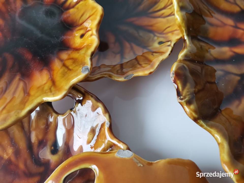 Stara patera talerze Liść ceramika design PRL Katowice