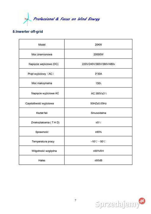 Wiatrak turbina wiatrowa przydomowa pozioma 20kw Pozostałe