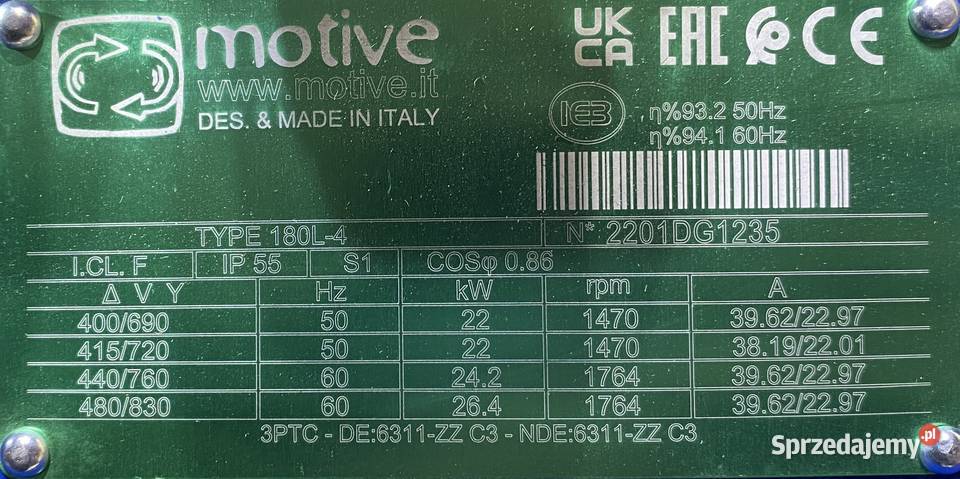 silnik elektryczny 22kW 1470obr 3fazowy IE3 Pigża