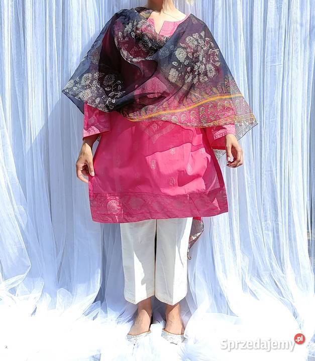 Tunika orientalna S 36 M 38 różowa czarna chusta długi Szczecin