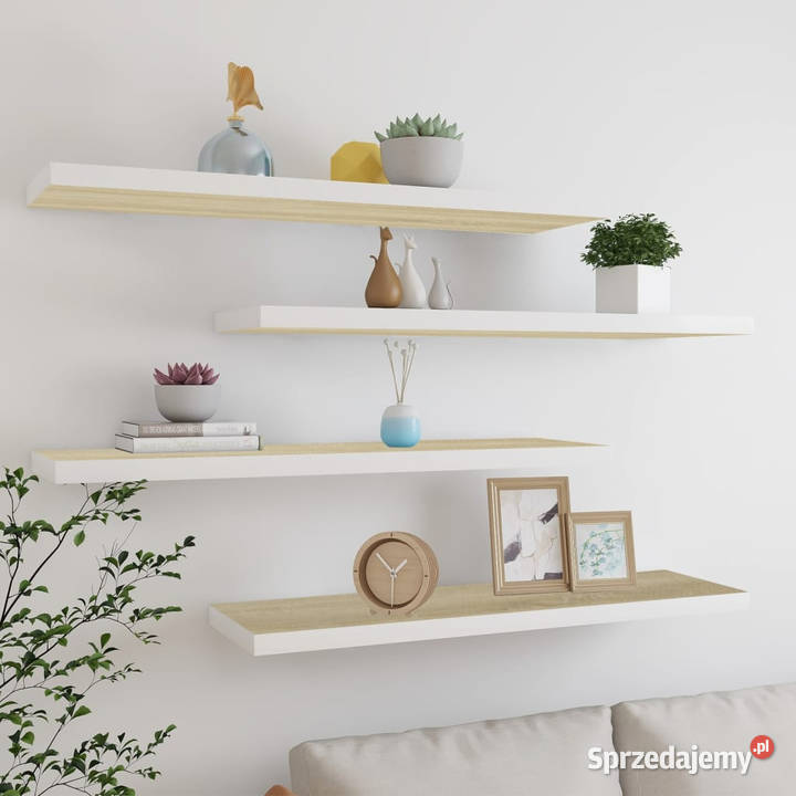 Półki ścienne 4 dębowobiałe 90x235x38 MDF Półki