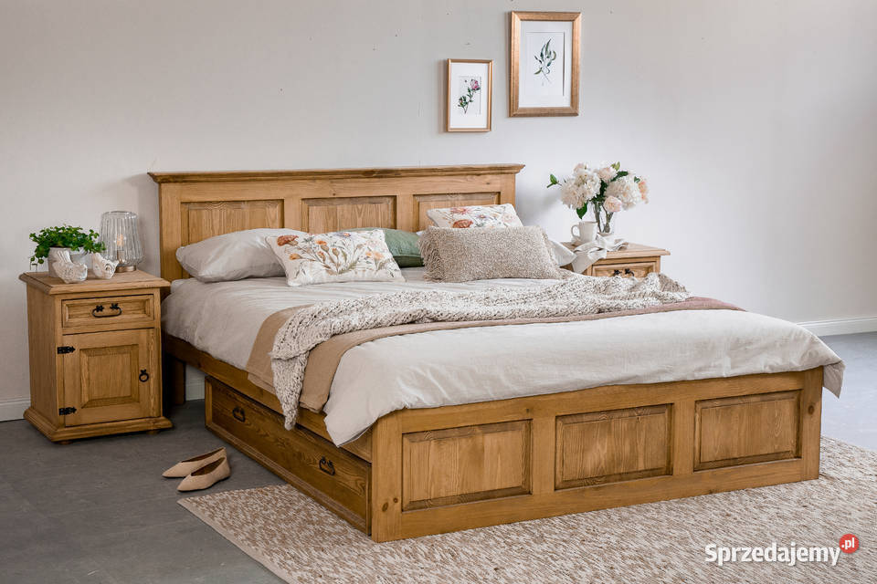 Drewniane łóżko sosnowe, małżeńskie 180x200 do sypialni