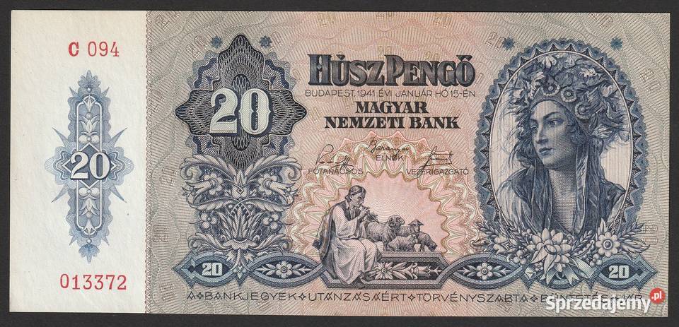 Węgry 20 pengo 1941 stan UNC łódzkie Łódź