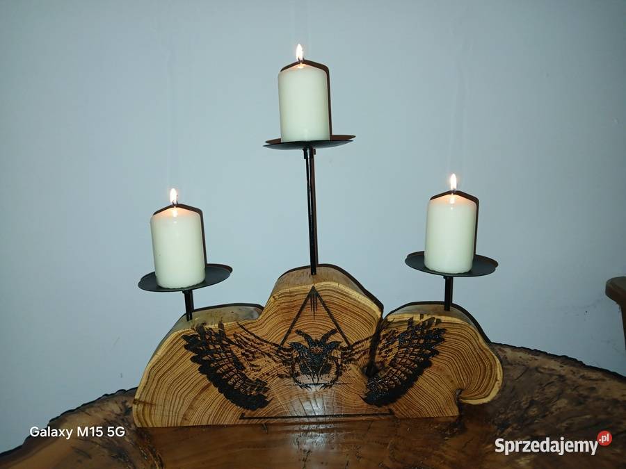 Świecznik z plastra akacji z sową małopolskie