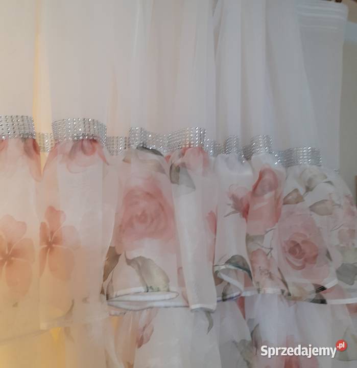 Firany z falbanami pudrowe róże 2 sztuki