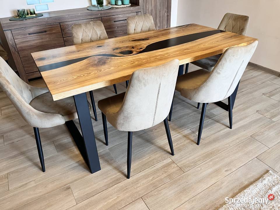 Stół jesionowy żywica epoksydowa loftowy 90cm sprzedam