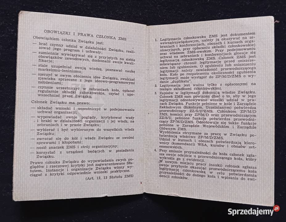 Legitymacja ZMS Szczecin 1970 r PRL Koźminek