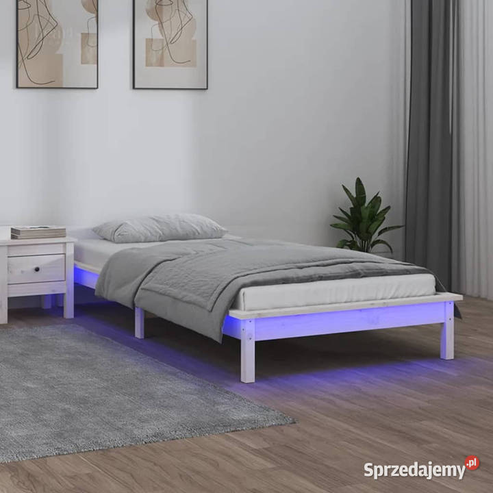 Rama łóżka z LED biała pojedyncza lite drewno 202cm mazowieckie Warszawa