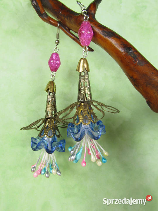 Kolczyki kwiatki dzwonki ażurowe niebieski Kolczyki Katowice