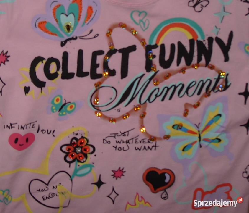Tshirt NOWY Róż Motyle Serca cekiny cyrkonie r Moda i Styl Rawicz