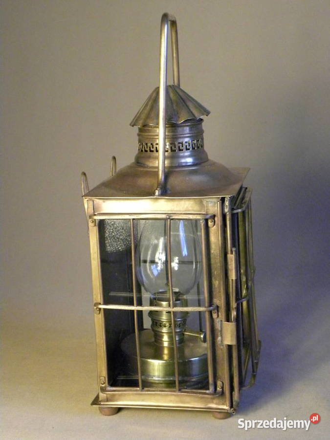 Stara duża mosiężna lampa latarnia naftowa Legnica
