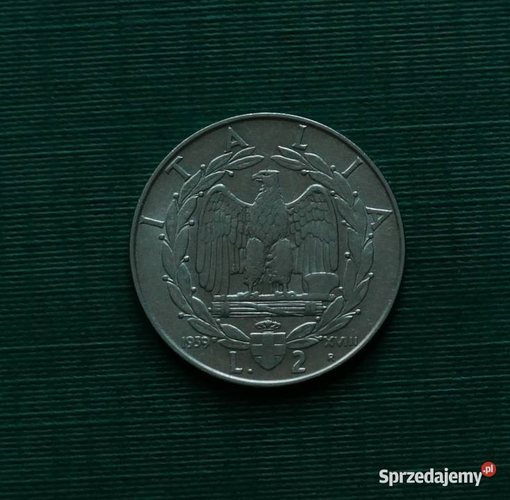 WŁOCHY 2 liry 1939r Niemagnetyczna 1939 XVIII Gliwice