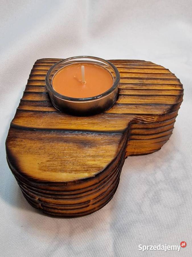 Świecznik drewniany serce karmelowy na tealight Sępopol