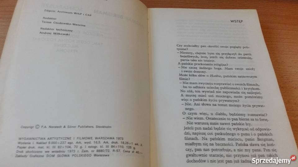 Scenariusze Ingmar Bergman Wieczór kuglarzy Gdańsk sprzedam