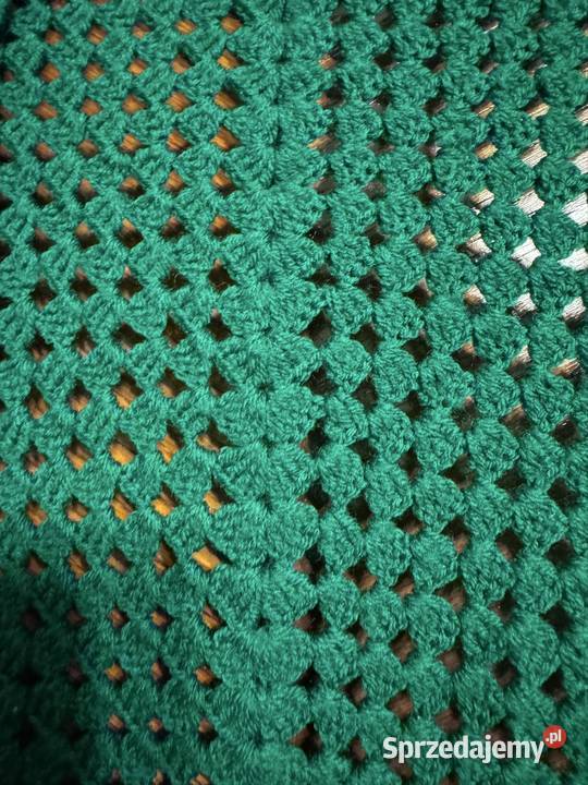 Chusta szydełkowa zielona vintage z czasów PRL śląskie Częstochowa