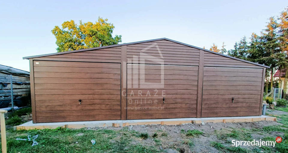 GARAŻ BLASZANY 9m x 6m dwuspad 3x Brama ciemny Sprzedaż sprzedam