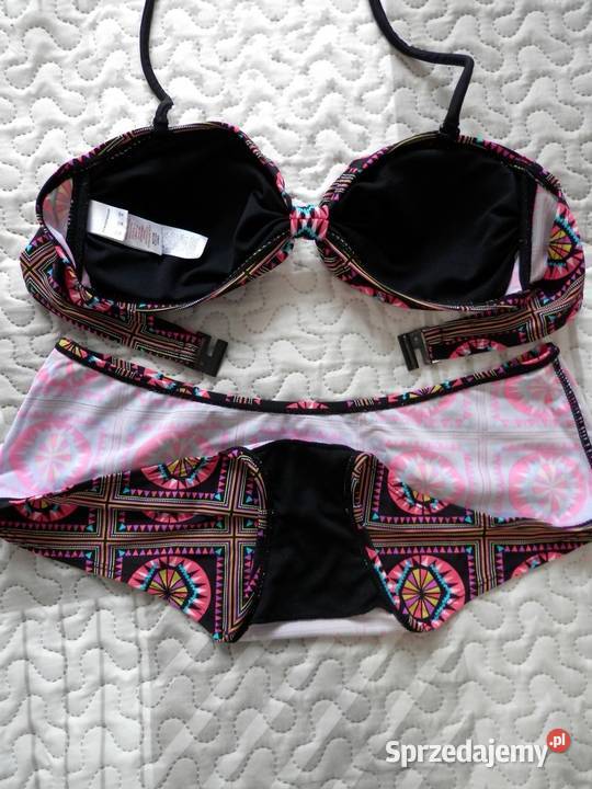 Strój Kąpielowy Bikini Czarny Graficzny Nadruk Łomża