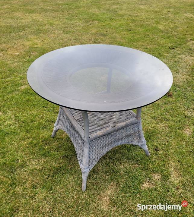 Stół Ogrodowy Wiklinowy ze Szklanym Blatem 90 Lewin Brzeski