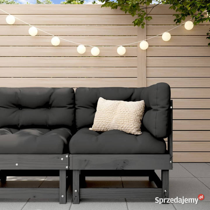 Ogrodowa sofa narożna szara lite drewno sosnowe