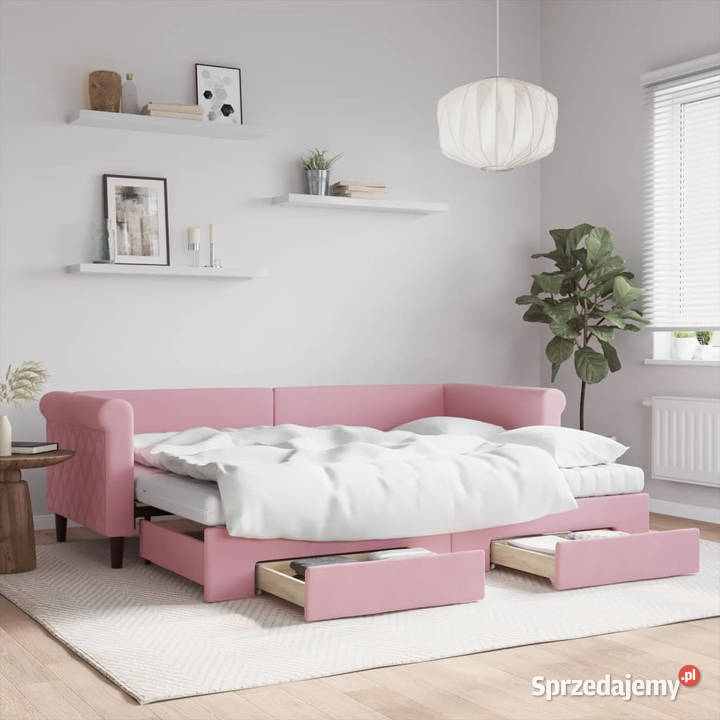 Sofa rozsuwana z szufladami różowa aksamit Warszawa