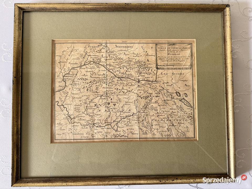 Antyczna Mapa Renu 1753 Starodruk XVIII Wiek