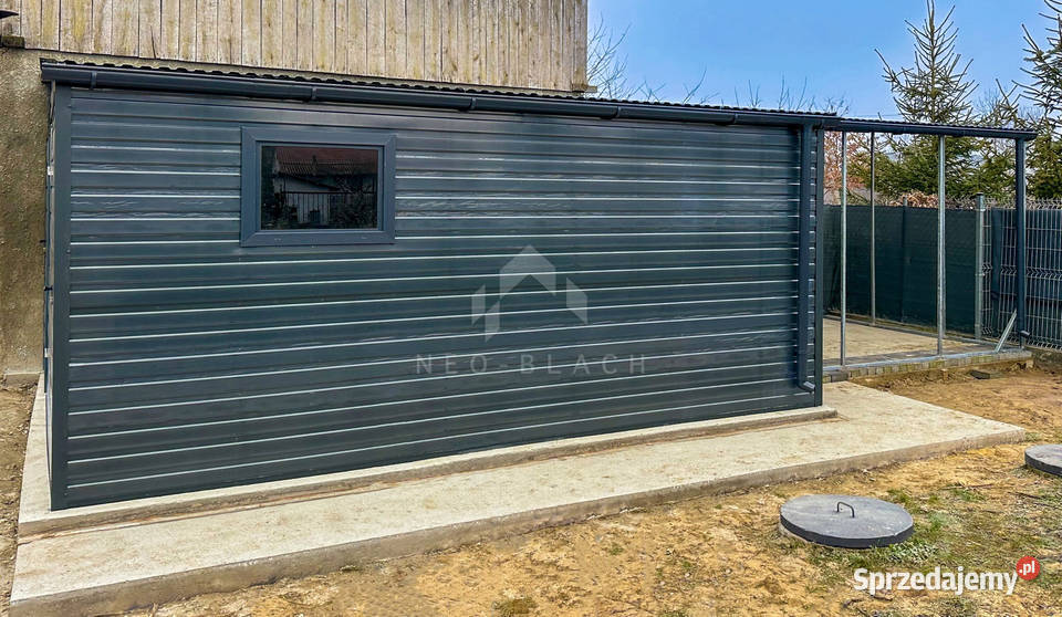 Garaż Blaszany 4x45m Brama uchylna Drzwi Okno Włocławek