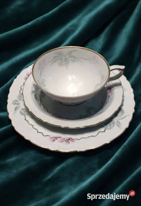 Stara secesyjna filiżanka ze spodkiem i talerzem Pabianice