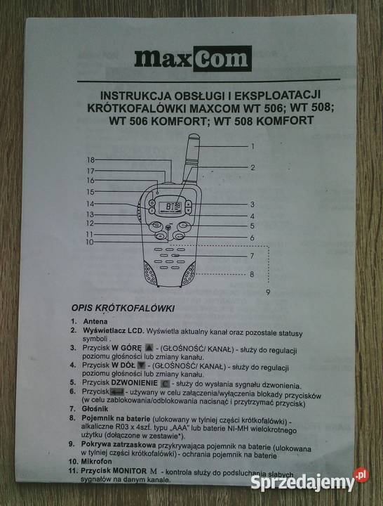 krótkofalówka Maxcom WT506 WT 508 KOMPLET Stare Miasto