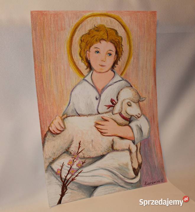 Obraz pastele olejne Pan Jezus z barankiem na wielkopolskie