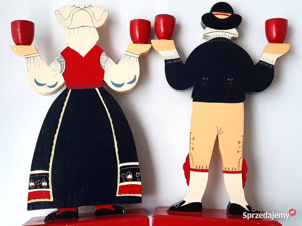 Stary drewniany świecznik Szwecja 2 sztuki